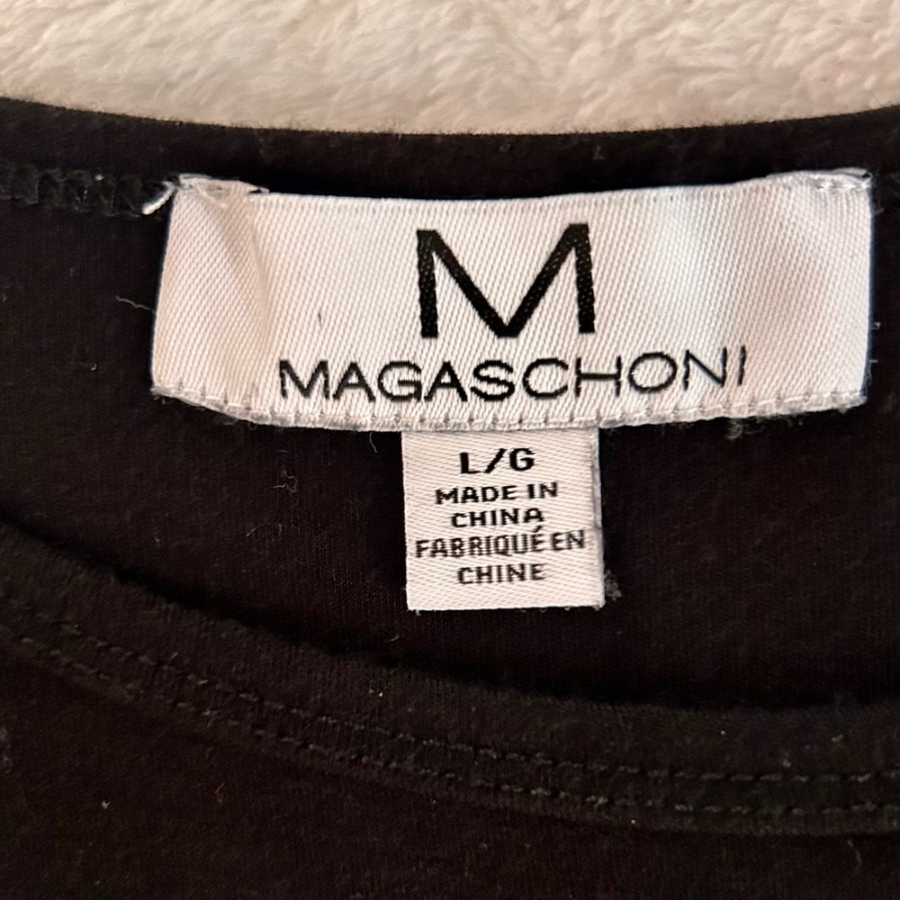 Magaschoni Knit Short Sleeve Midi Dress with Side Tie Waist Black size Large - Picture 10 of 10